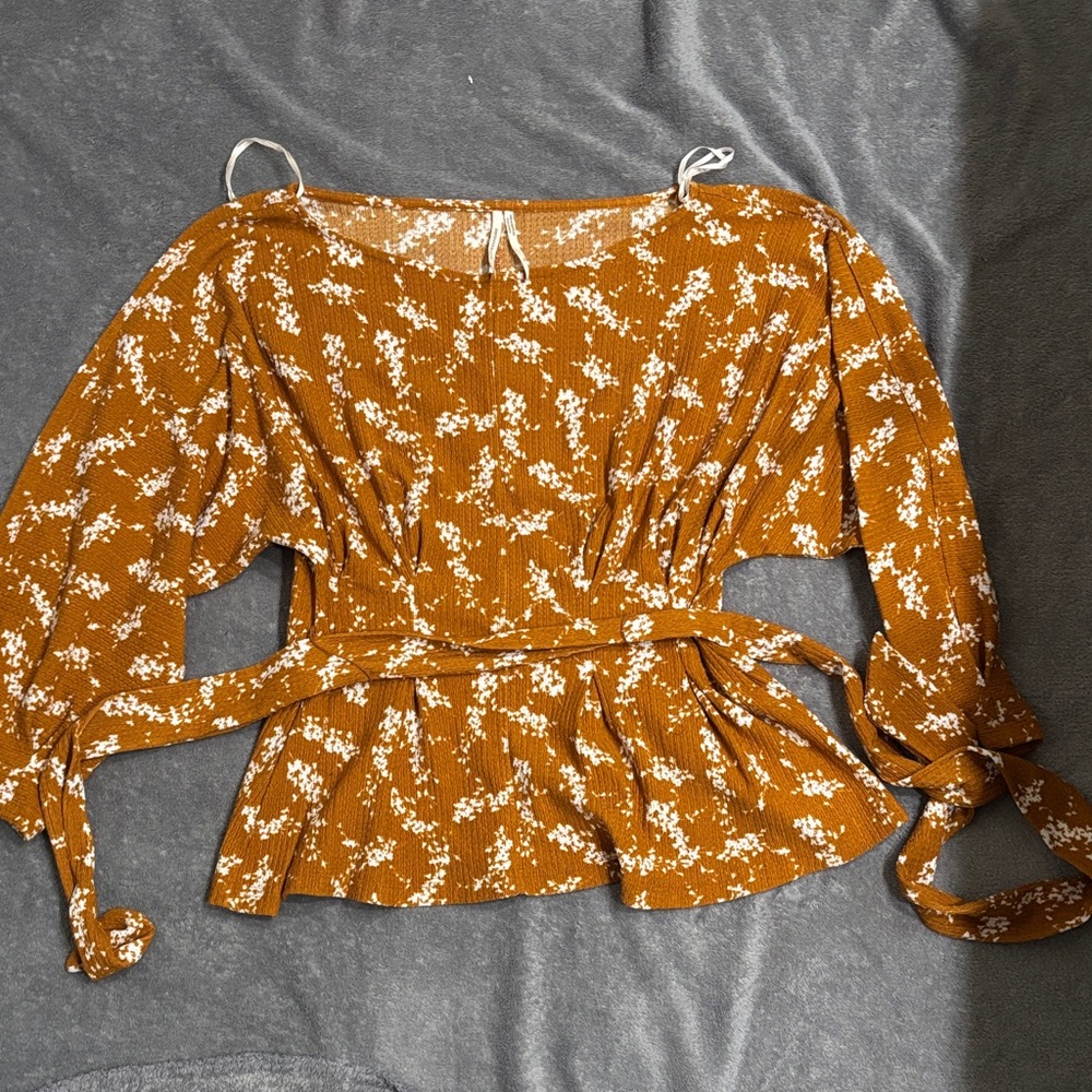 Anthropologie Mustard Floral Blouse